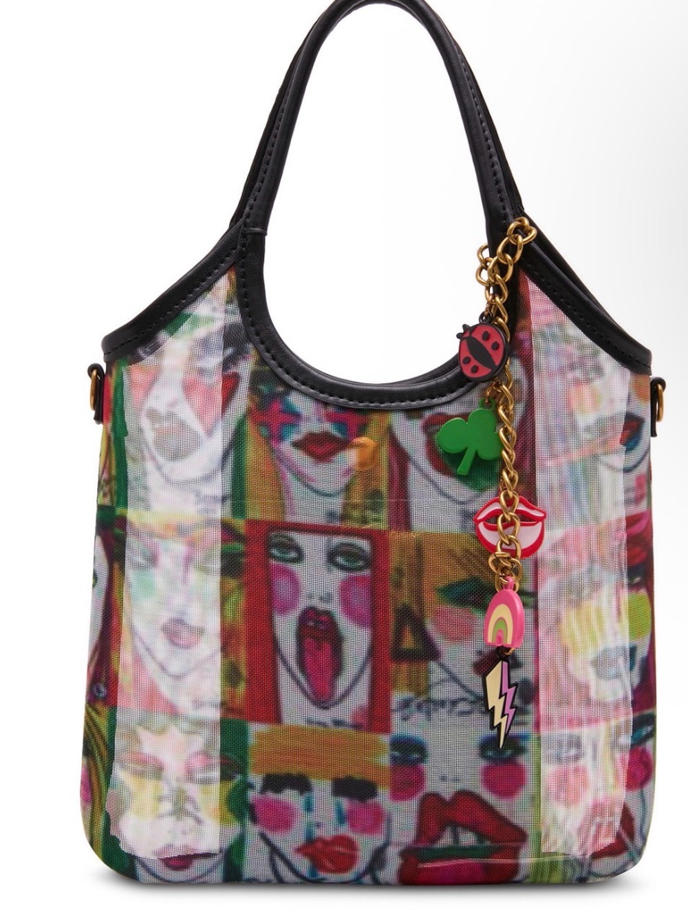 Betsey Johnson Artwork Faces Mini Satchel Handbag